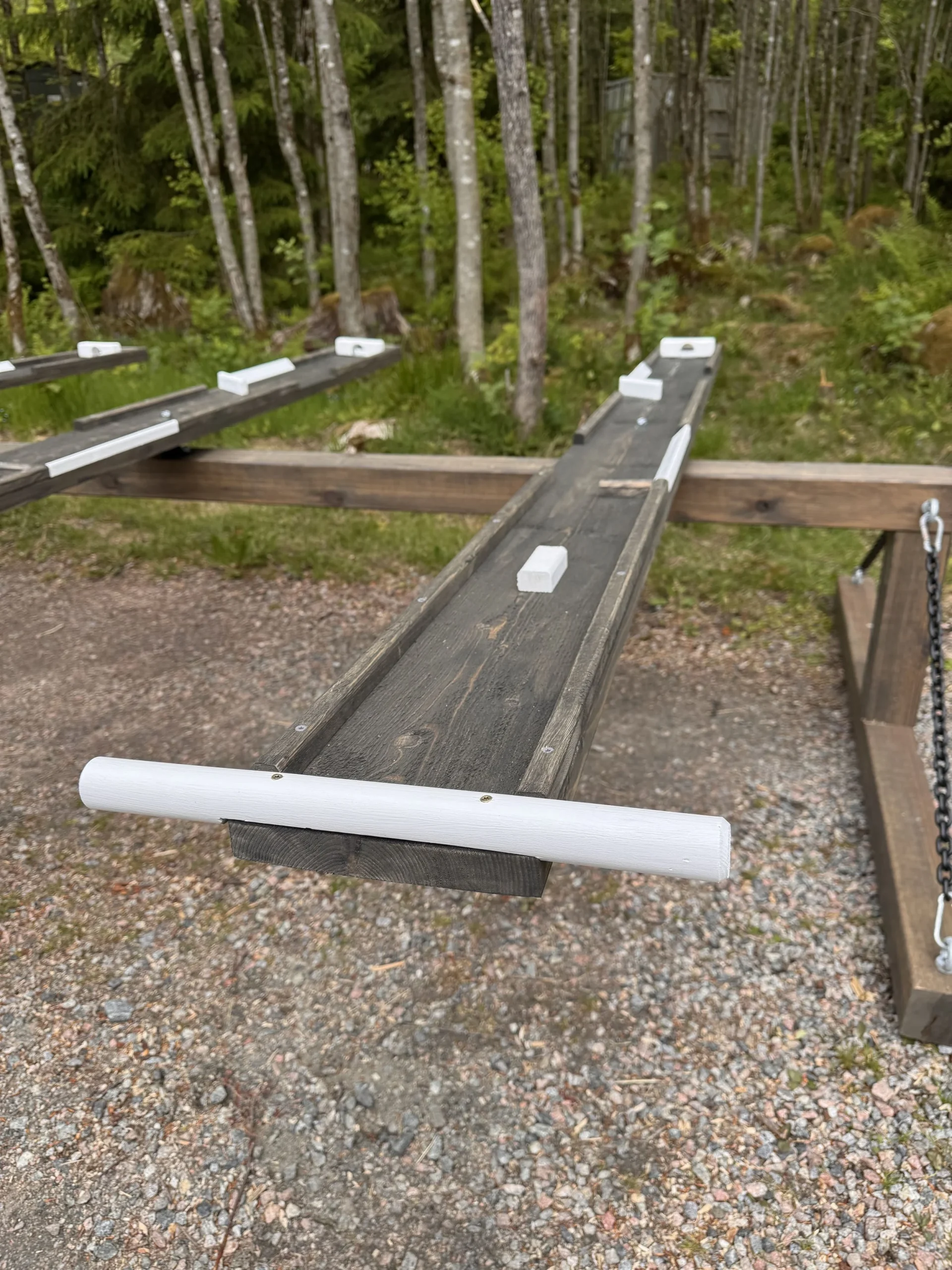 Deltagare balanserar på stocken på stationen Balance Log